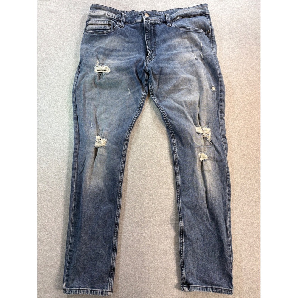 Calvin Klein Jeans Mens 38x32 Skinny Velvet Distressed Blue Denim J30J306036